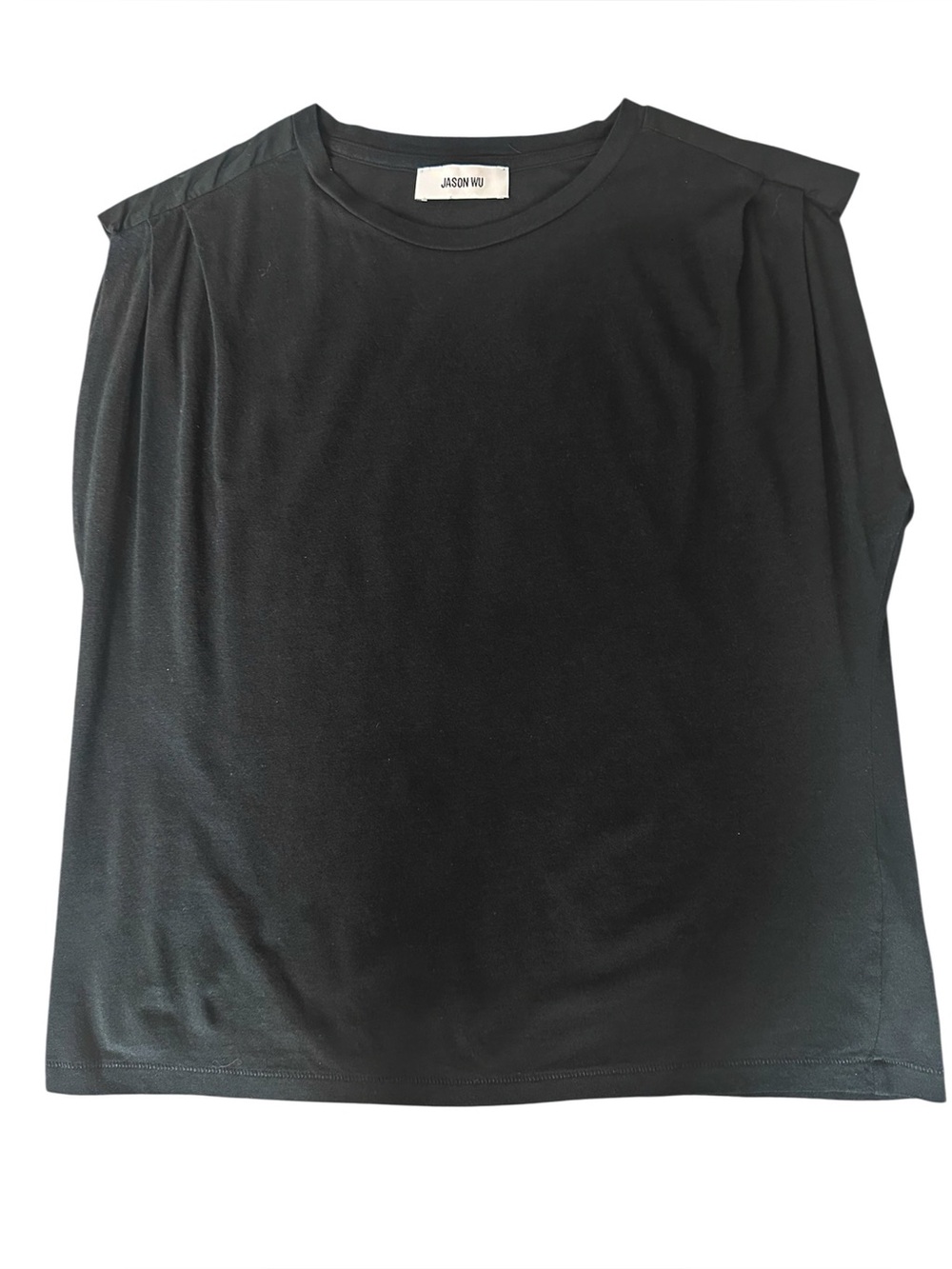 Jason Wu Black Pleated Cap Sleeve Pima Cotton Top